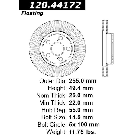 Centric Parts Premium Brake Rotor, 120.44172 120.44172